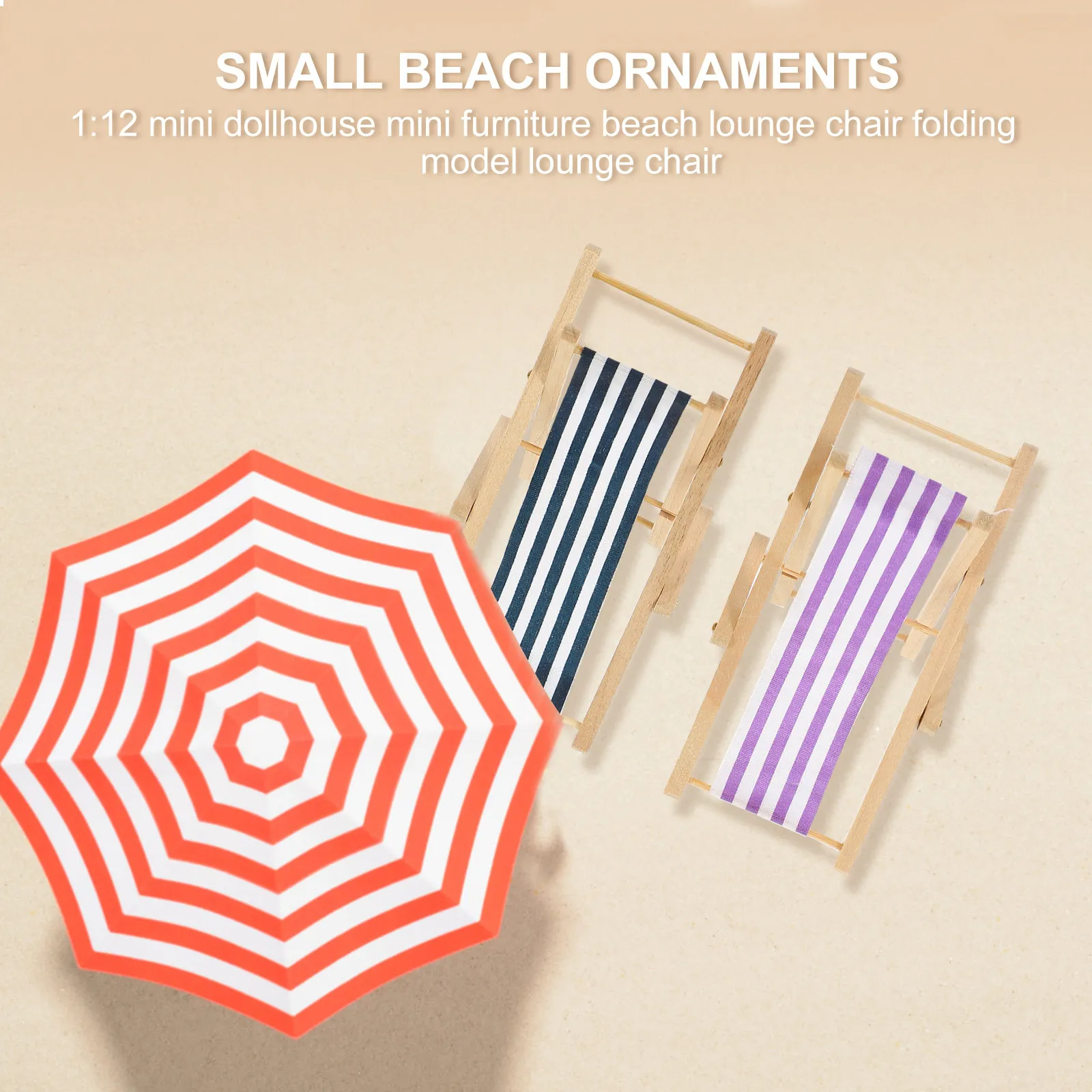 Mini Folding Deck Chairs Set – 2pcs DIY Miniature Furniture for Dollhouse, Playroom, Beach Scene & Home Decor