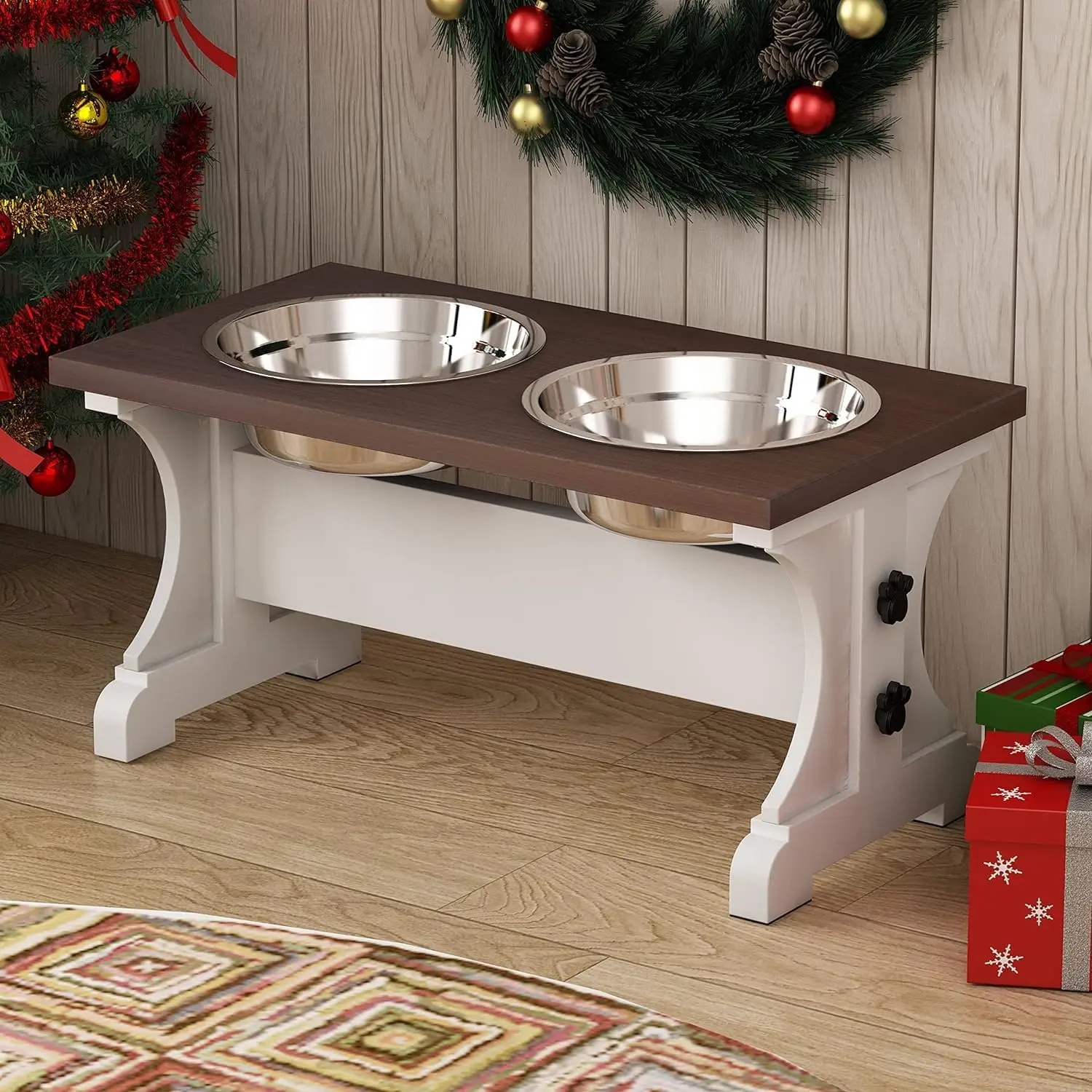 

Elevated Dog Bowls Stand with Stainless Steel Bowls, Farmhouse Style for Medium to Large Dogs