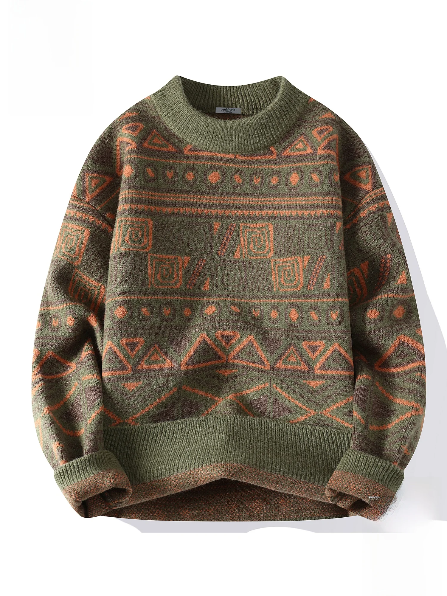 

PaulFrank Large-Mouth Monkey American Fair Isle Knitted round Ne Sweater Men's Loose Design Spring Casual Sle Knitwear