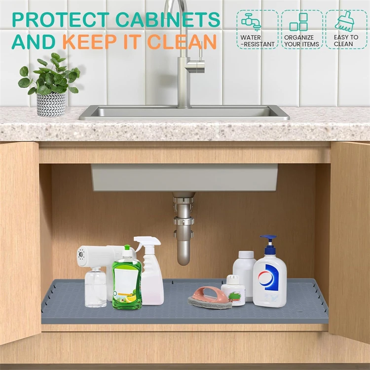LMETJMA Wasserdichte Unterbau-Schutzmatte aus Silikon für Bad und Küche, Schrank-Schutzunterlage, leicht zu reinigen, Badezimmerwanne – Detail 5