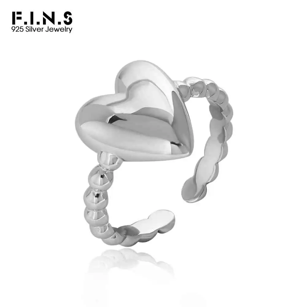 

F.I.N.S оригинальный дизайн глянцевое сердце S925 стерлингового серебра открывающееся кольцо открытый регулируемый указатель среднего пальца минималистичные ювелирные изделия