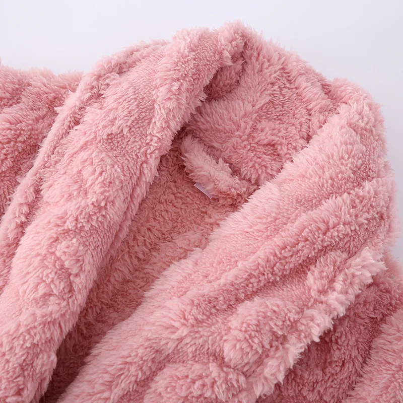 Winter Warm Coral Fleece Couple Long Robe Thick Flannel Women Sexy Bathrobe Sleepwear Nightwear Loose Casual Homewear Loungewear