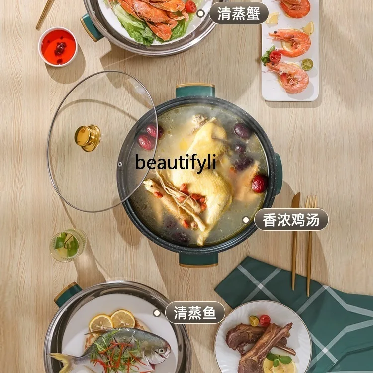 Vaporizador eléctrico multifuncional de tres capas de gran capacidad para el hogar, olla de cocina inteligente para bollos al vapor multicapa