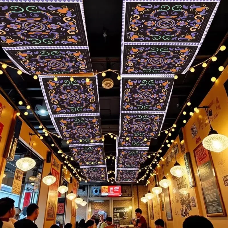VIKAMA Ceiling Decoration Canopy Hanging Fabric Ethnic Folk Figure Restaurant Bar Cafe Home Decor