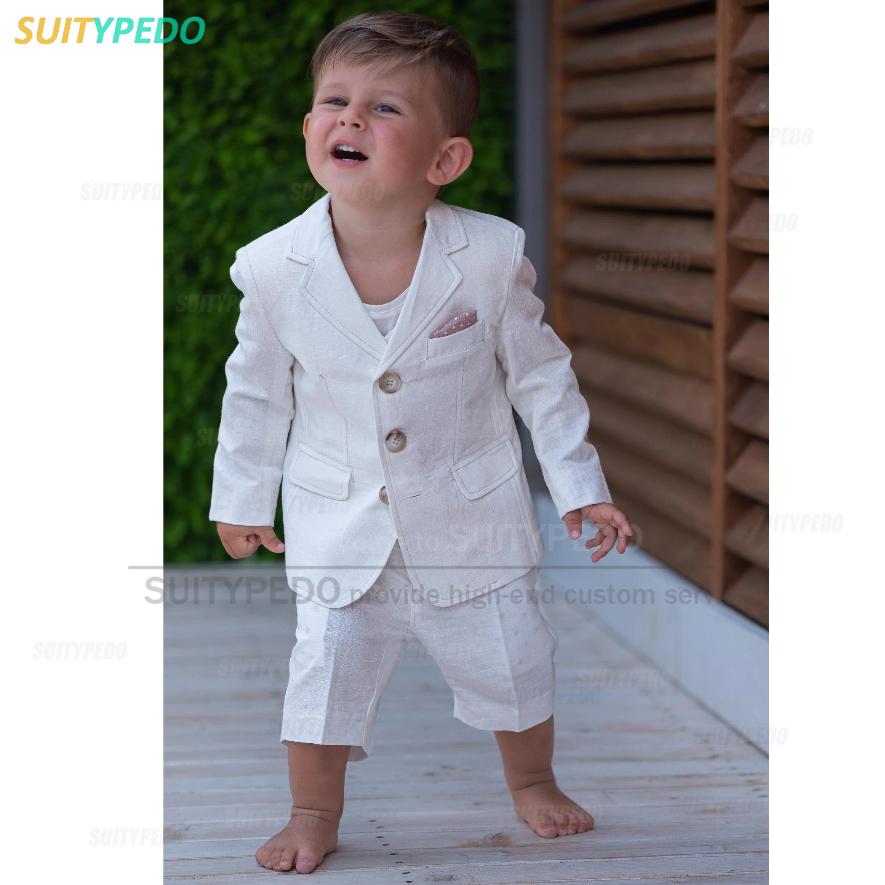 Fashion Baby Boy's Suit Set Linen Tailor-made Infant Two Buttons Blazer Pants 2 Pieces Children Birthday Party Formal Costume