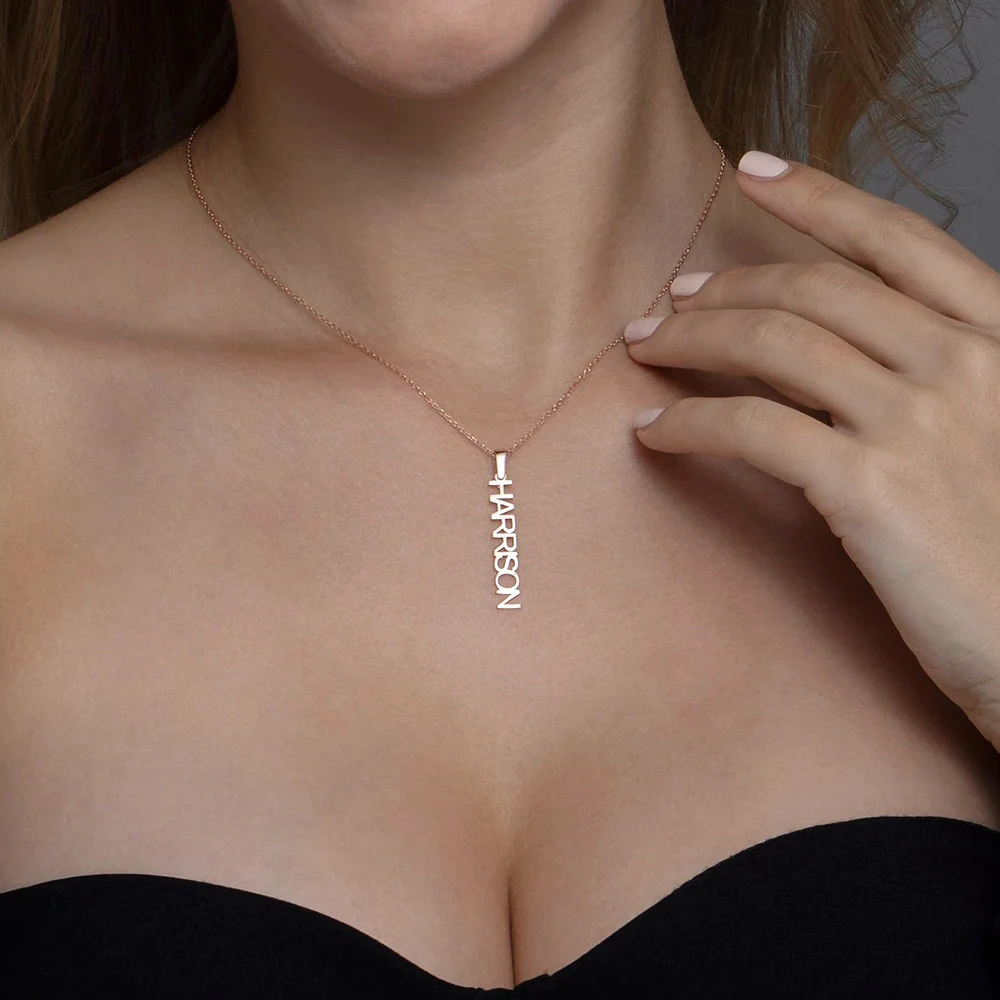 

Custom Vertical Name Necklaces For Women Men Stainless Steel Customized Necklace Pendant Personalized Neck Chain Jewelry Gift
