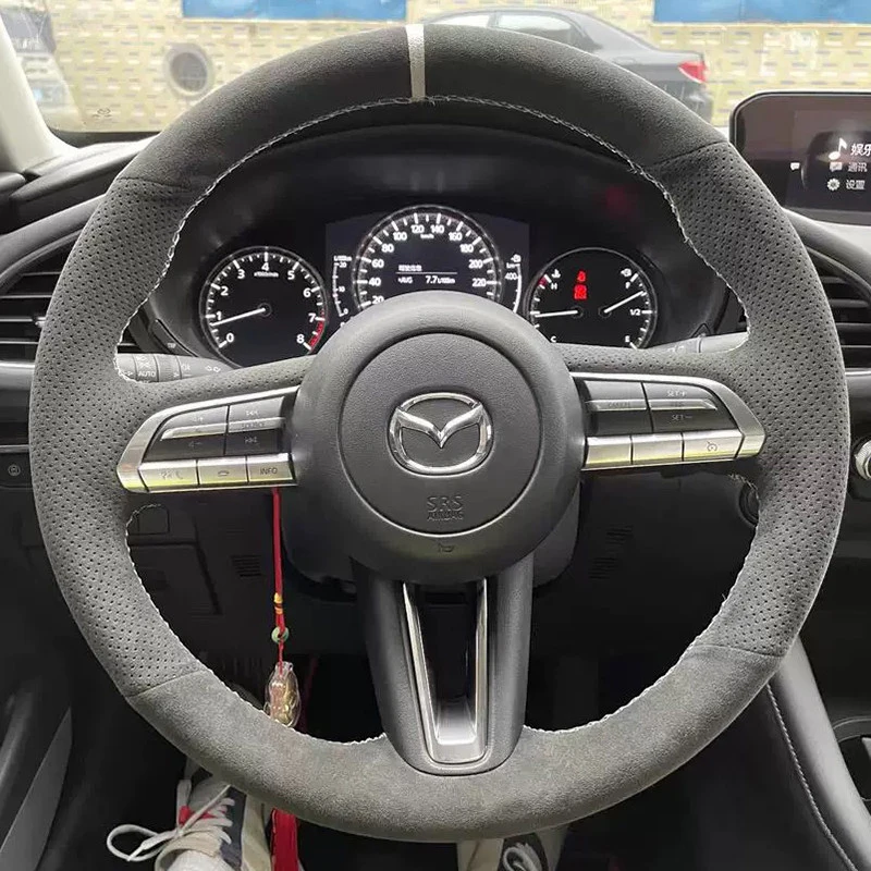 

Customized Suede Car Steering Wheel Cover for Mazda 3 Axela CX-30 CX30 2020-2024 CX-50 CX50 Hand Stitched Braid Cover Black