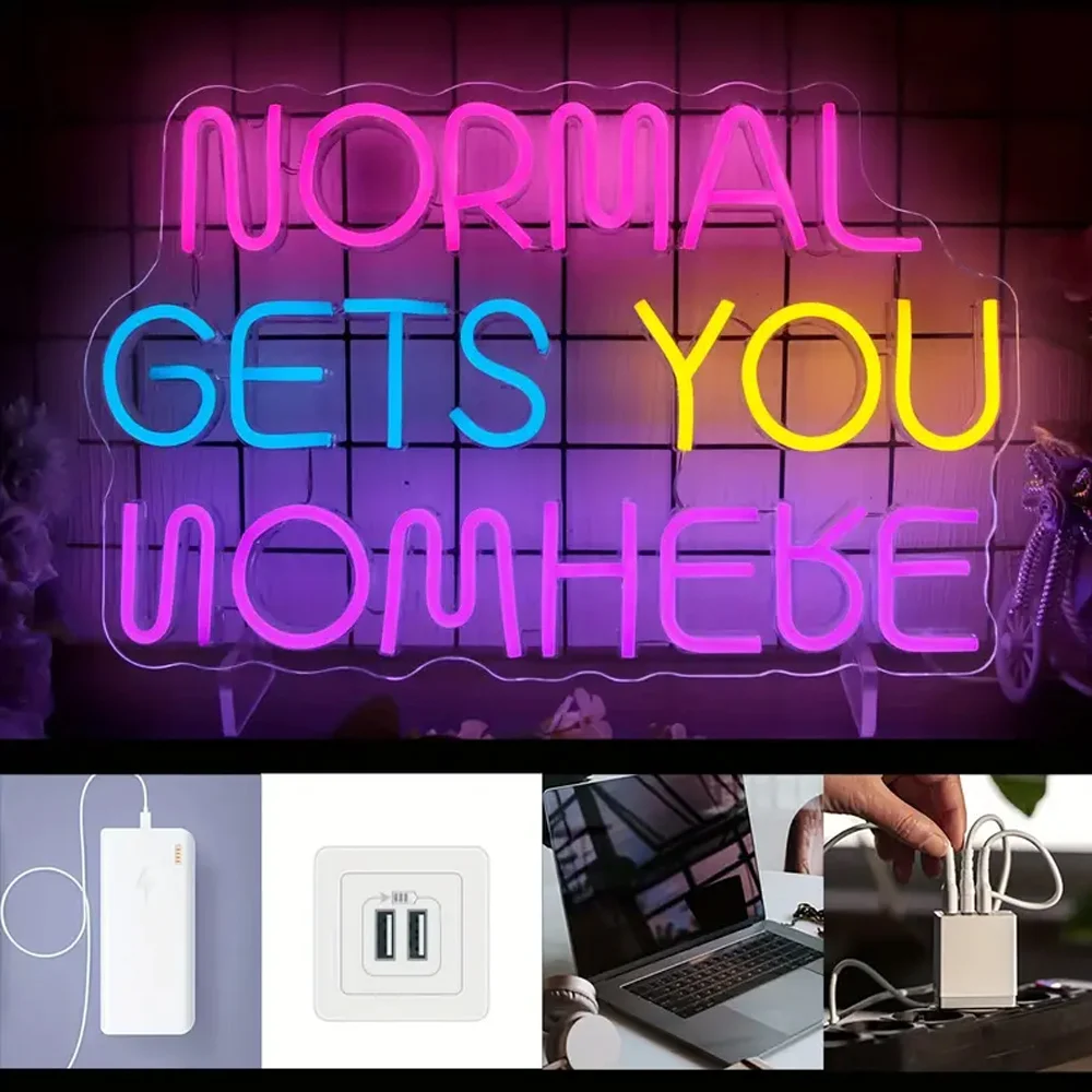 Normal Gets You Nowhere Neon Sign, Large Pink Neon Lights Signs, LED Neon Signs for Wall Decor, Neon Wall Light with USB Powered