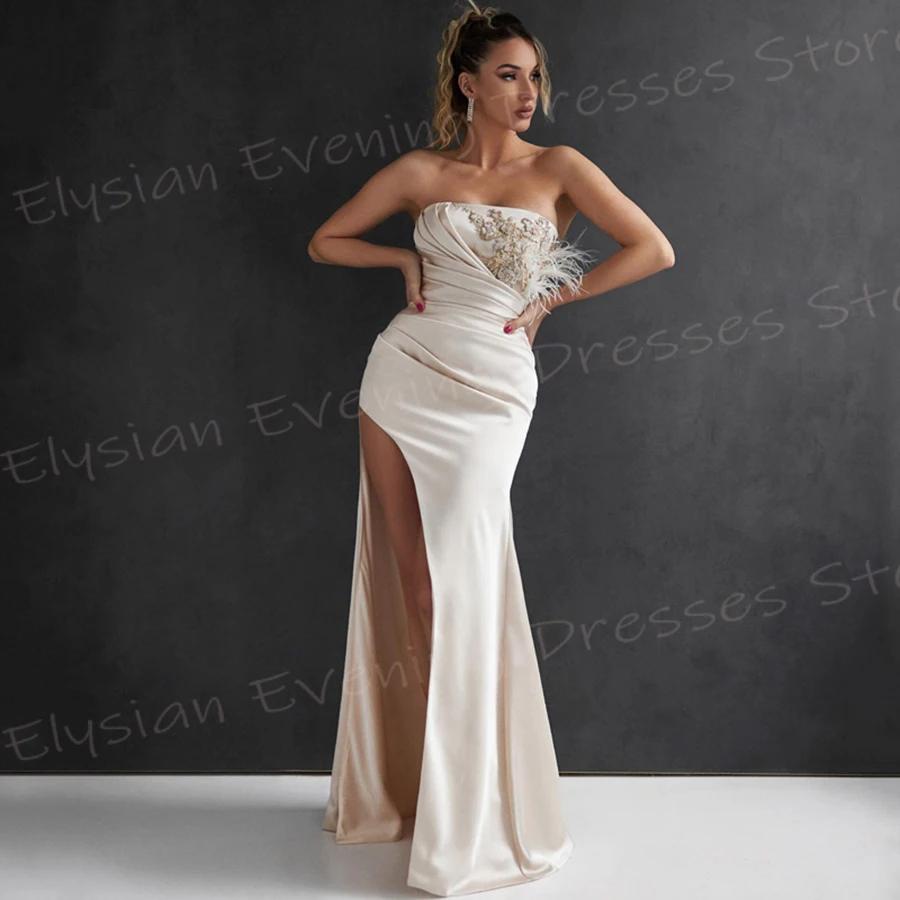 

Gorgeous Sexy Women's Mermaid Modern Evening Dresses Charming High Side Split Prom Gowns New Sleeveless Appliques Robe De Bal