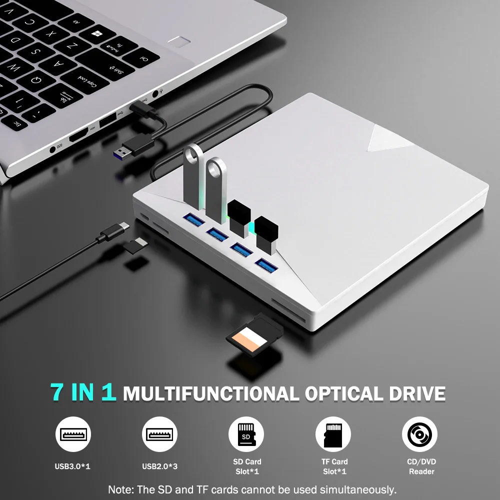 7-in-1 RGB Externes DVD-RW-Laufwerk USB 3.0 Typ C Schnittstelle DVD CD-Brenner Brenner Leser Player Optisches Laufwerk für Laptop Notebook