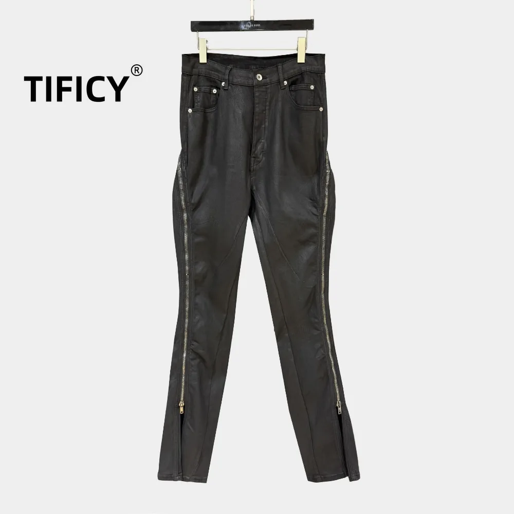 

High Street Ro Dark Style Pants Men's Zippered Small Leg Look Slim Personalized Street Style Runway Streetwear Pants
