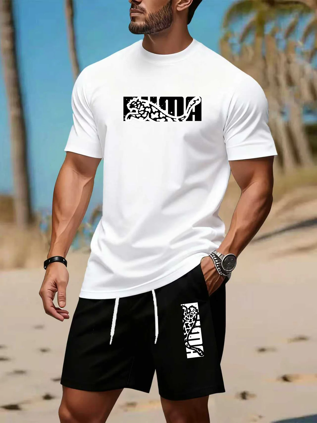 

2026 Hot Sale Men's Short-sleeved 3d T-Shirt Set - Polo Shirt with Shorts Set Two-piece Casual and Fashionable Sports Outfit