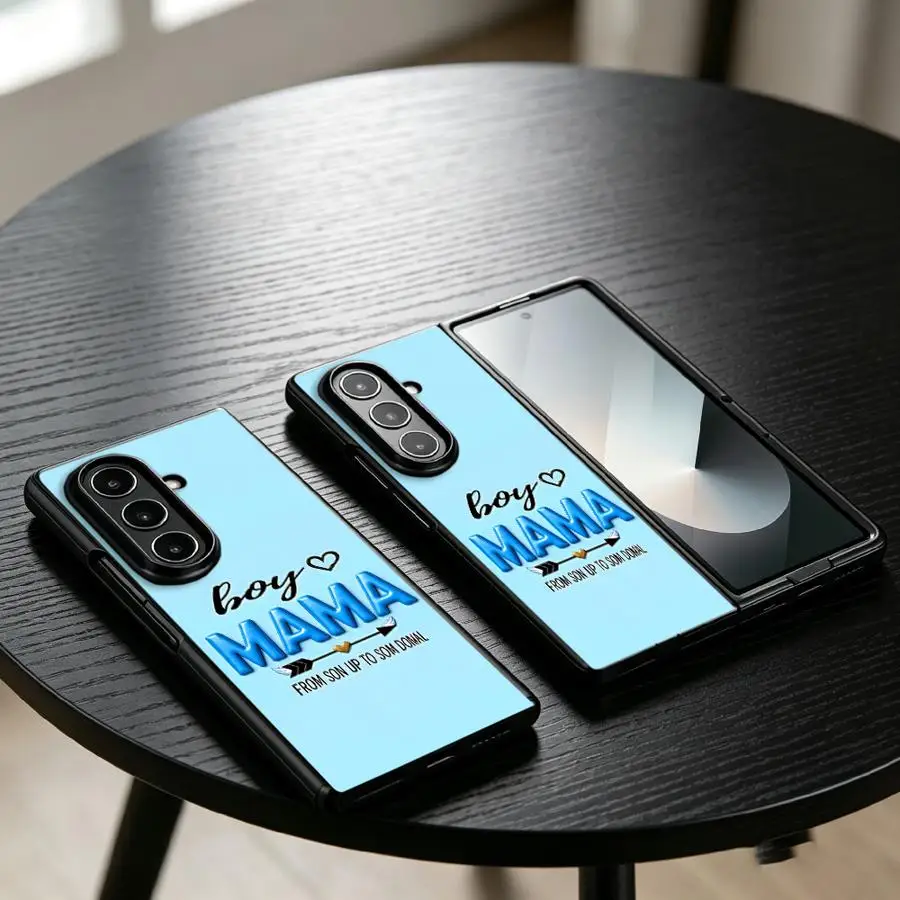 Cartoon Blue Letter Mom Back Phone Cover Case for Samsung Galaxy Z Fold 8 ZFold3 ZFold4 ZFold7 ZFold6 ZFold5 Z Fold 7 6 5 4 3