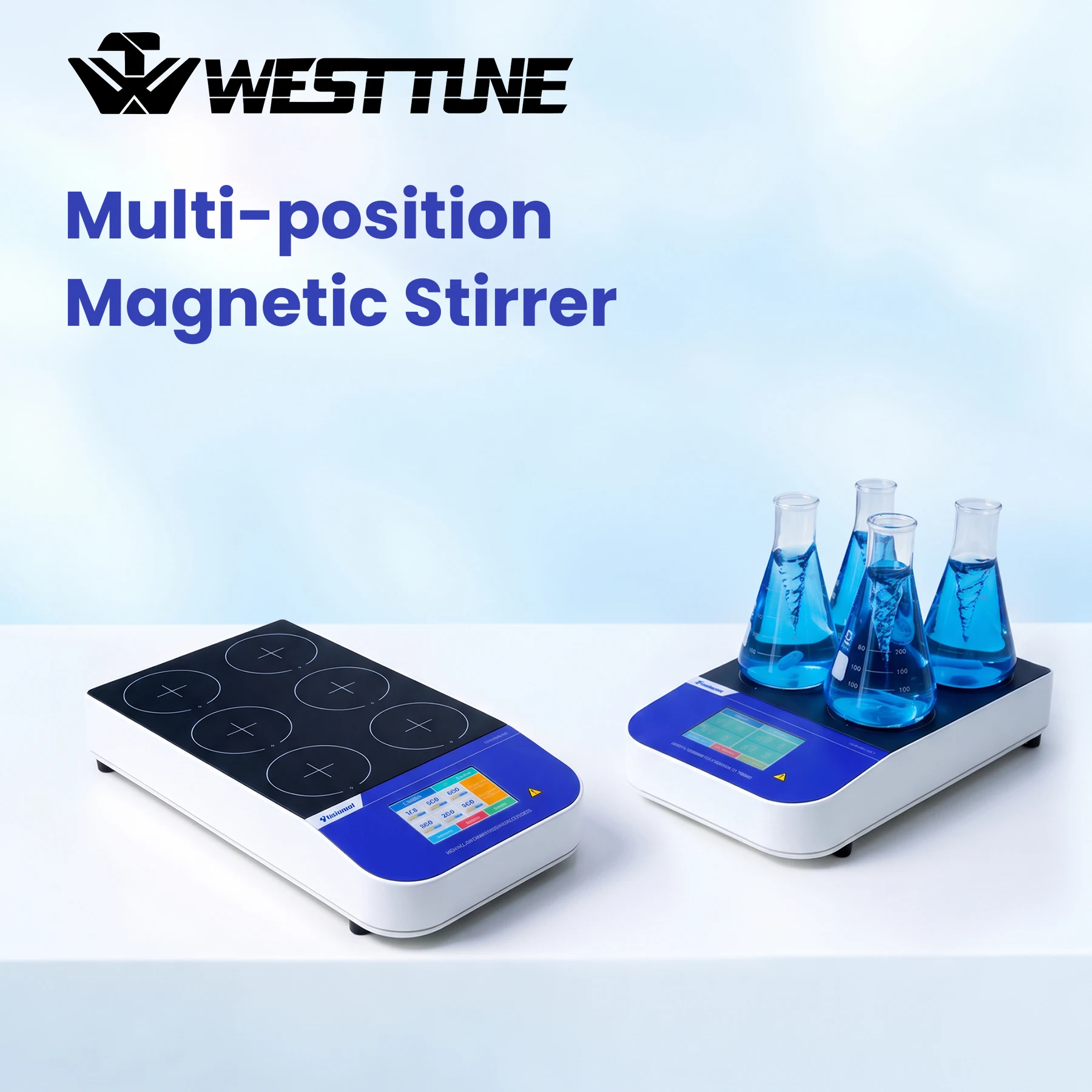 WEST TUNE Multiple Magnetic Stirrer Digital Display Lab Stirrer Magnetic Mixer 50-1500RPM 4/6-Position Thermostatic Stirrer