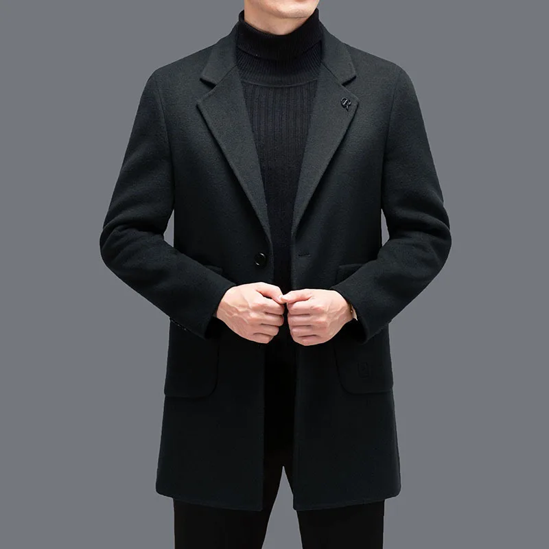 Coat Men's Mid Length Autumn/Winter New Business Casual Solid Color Versatile Fashion Coat