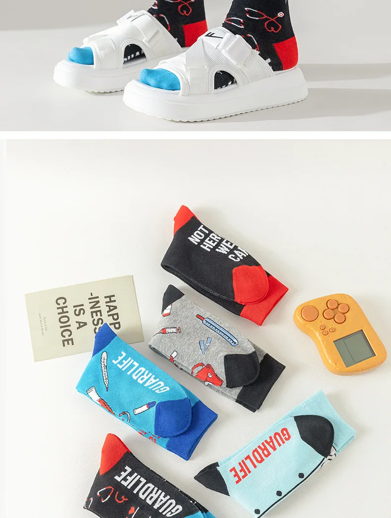 Doctor Nurse Theme Middle Tube Socks Color collision Retro Soft Sock Man Woman Four Seasons Leisure Breathable Socks