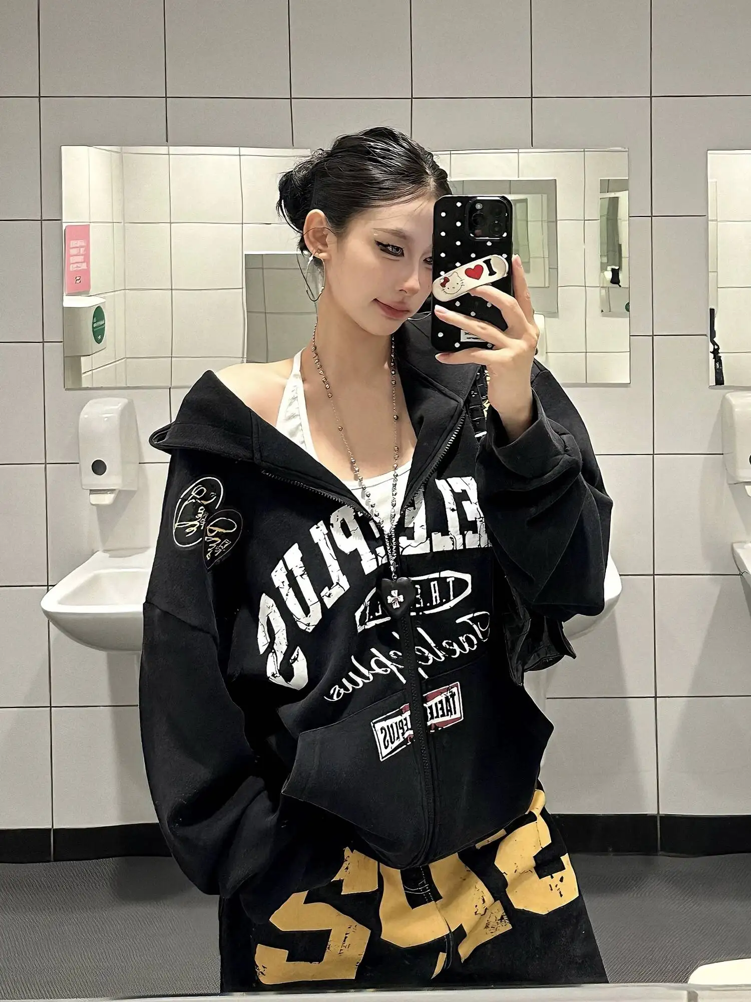 2026 Autumn Unisex Vintage Letter Print Washed Zip Up Hoodie American Retro Loose Drawstring Hooded Jacket Sleeve Sweatshirt