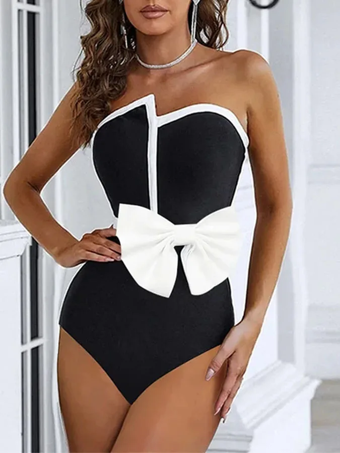 Bow Design Off Shoulder 2023 Summer Women\'s Swimwear One-Piece and Cover-up Swimsuit Bathing Suits Sports Vacation Sexy