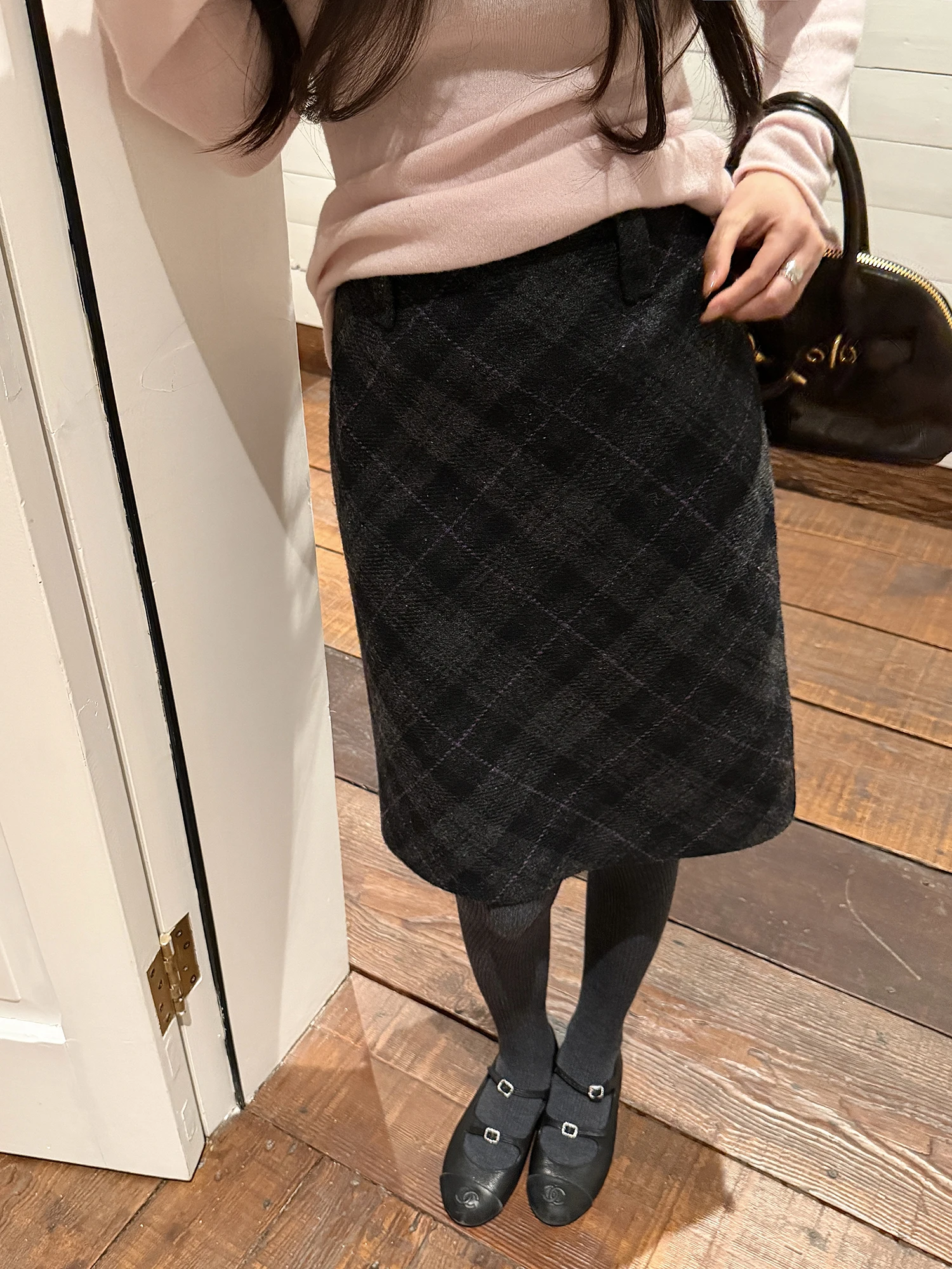 

Classic Plaid Wool Blend High Waist A-Line Skirt Boot Skirt Retro Cut-Off Spring Faion Ladies' Commute Sle