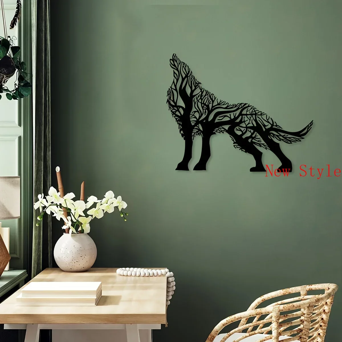 Tree Branch Wolf Isomorphic Iron Home Decor Interior Decoration Great Choice for Living Room Wall Decoration 11.81*9.56inch Home