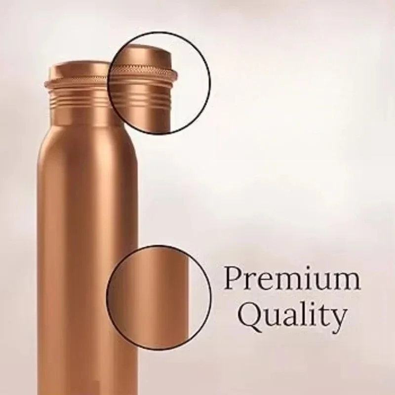 750ML Plain Smooth Copper Water Bottle Screw Sealed Lid Vintage Portable Travel Office Daily Drink Bottle