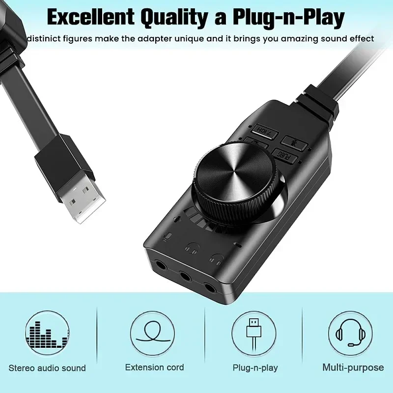 

New 7.1 Channel Sound Card USB Audio Interface Headphone Adapter Professional Gaming Sound Card for Microphone Speaker Laptop