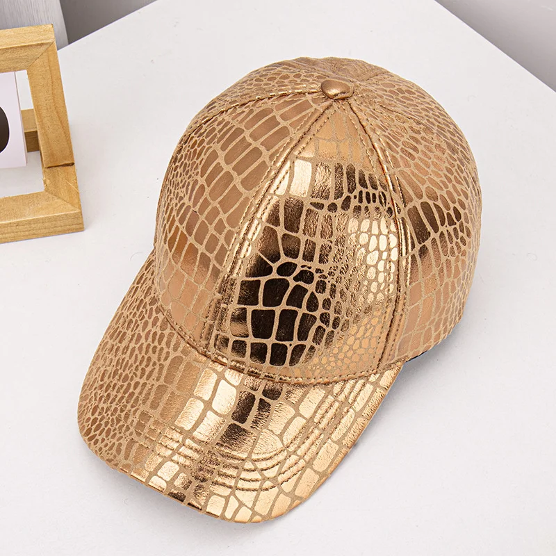 New PU Crocodile Baseball Caps Woman Man Spring Adjustable Versatile Sunscreen Hats Fashion Champagne Gold Bright Baseball Cap