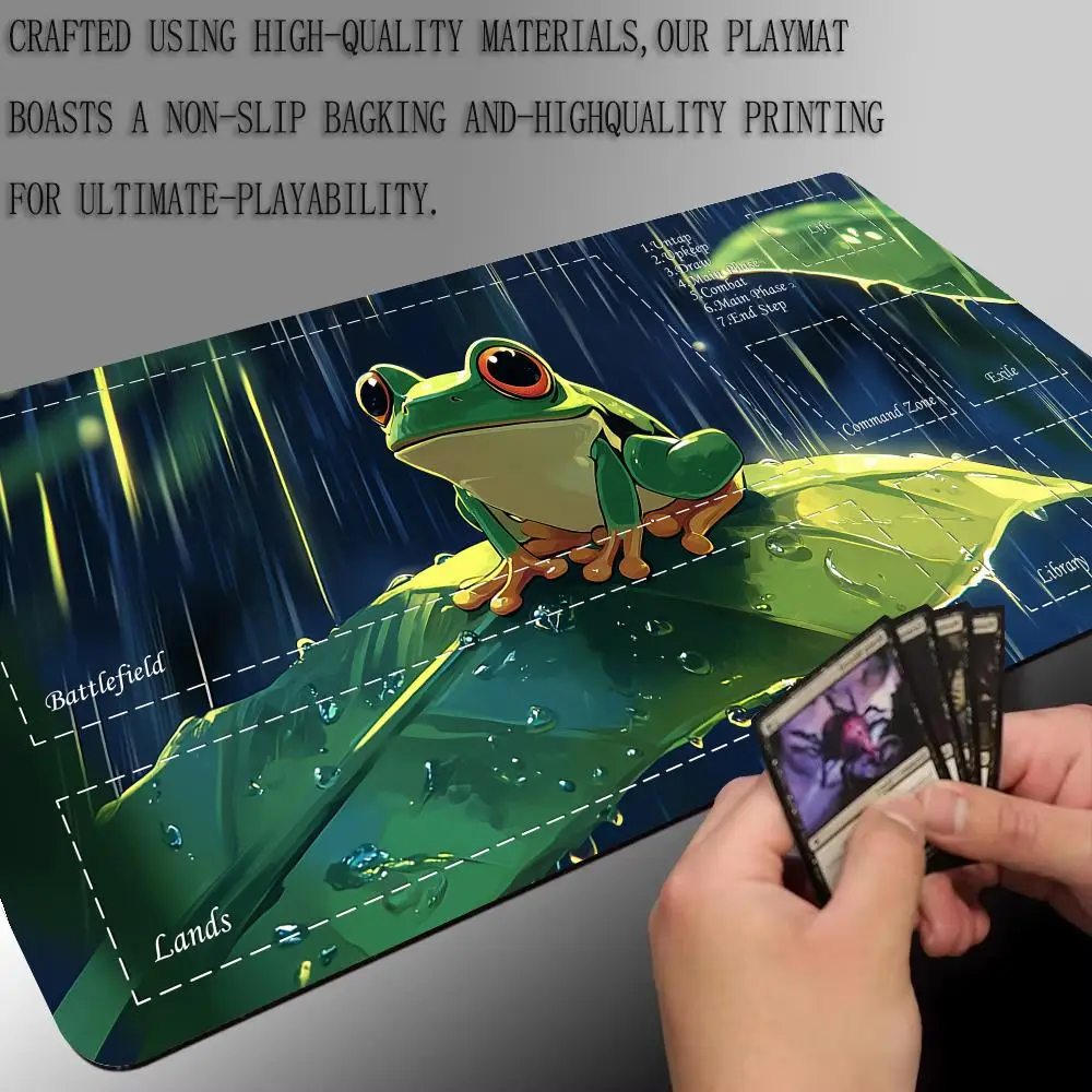 بساط لعب البطاقة السحرية مع موضوع الضفدع شجرة كاواي MTG Playmat جمع الألعاب حصيرة مكتب حصيرة قائد معركة Playmat