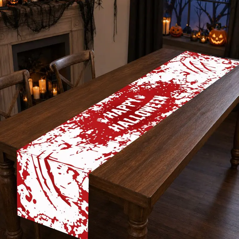 Bloody Hand Print Horror Creepy Pattern Happy Halloween Table Runner Indoor Kitchen Dining Adult Party Tabletop Decor