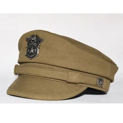 2023 New Navy Peaked Sailor Cap Men Women Summer Beret Hat Male Canvas Grey Eagle Belt Locomotive German Captain Casque