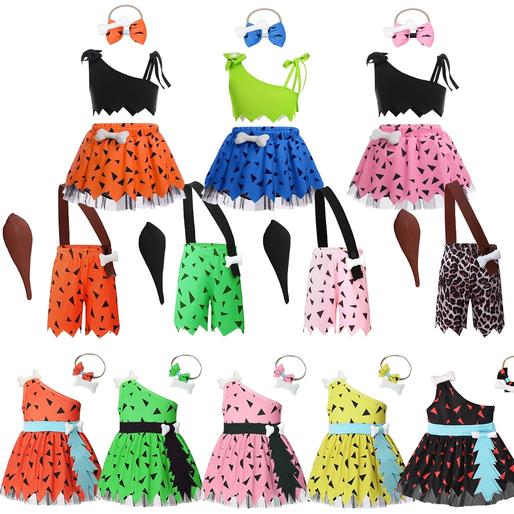 

Infant Toddle Kids Bone Dog Stone Dress Up Primitive People Cosplay Halloween Costume Kids Caveman Cavegirl Flint stone Costume