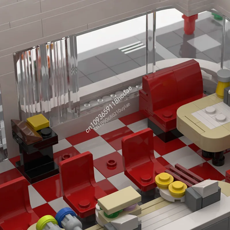 1345pcs Franks Corner Diner Modular MOC Creative Street View ชุด Building Block สถาปัตยกรรม DIY ประกอบของเล่นของขวัญ