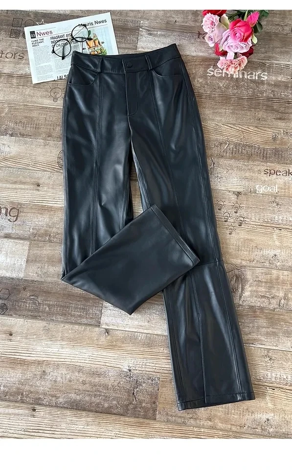 2024 Spring Autumn New Women High Quality Real Leather Long Pants Trouse 4 Color for Female