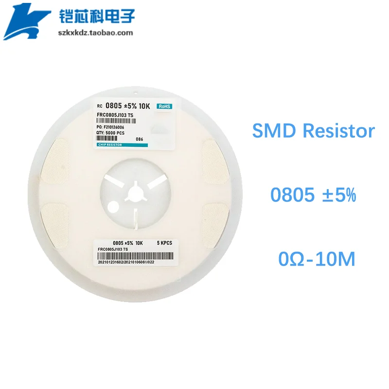 500Pcs 0805 5% SMD Resistor 0R 1R-10M 3.3 4.7 10 62 100 220 330 470 620 R Ohm 1K 10K 100K 1M 1/8W Resistance