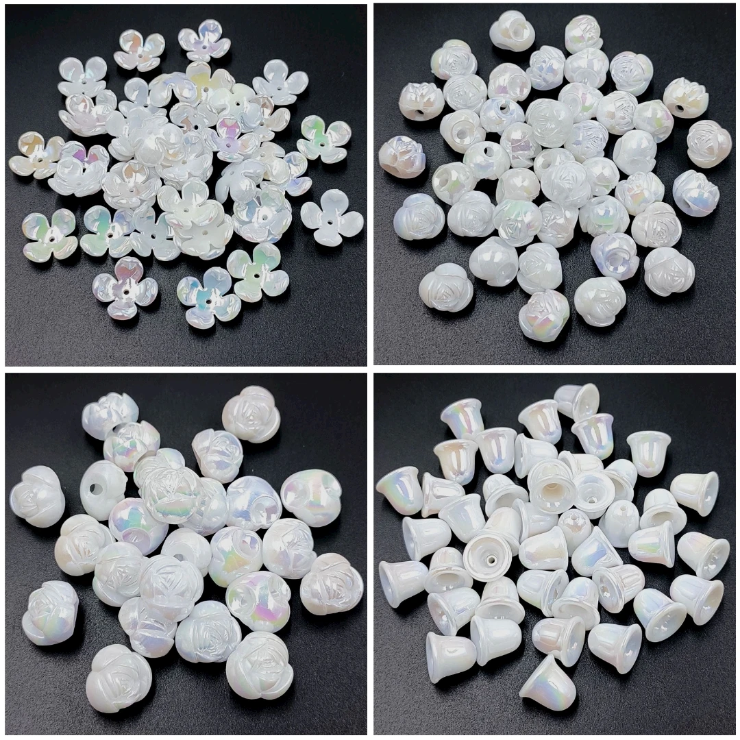 

20pcs Acrylic Leaves Flower White AB Beads Dazzle Color Creative Handmade DIY Jewelry Material Making Accessories Wholesale