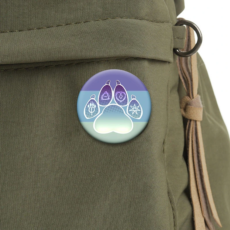 I Like Therian Heart Kawaii Brooches Theta Delta Therian Sign Fox Cat Cartoon Button Pins Round Display Badge Accessories Gifts view 4