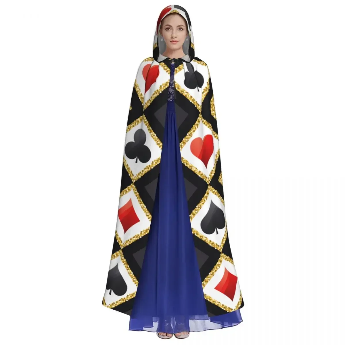 Customization Golden Alice In Wonderland Poker Red Black Adult Cloak Cape Hooded Medieval Costume Witch Wicca Elf Purim Carnival
