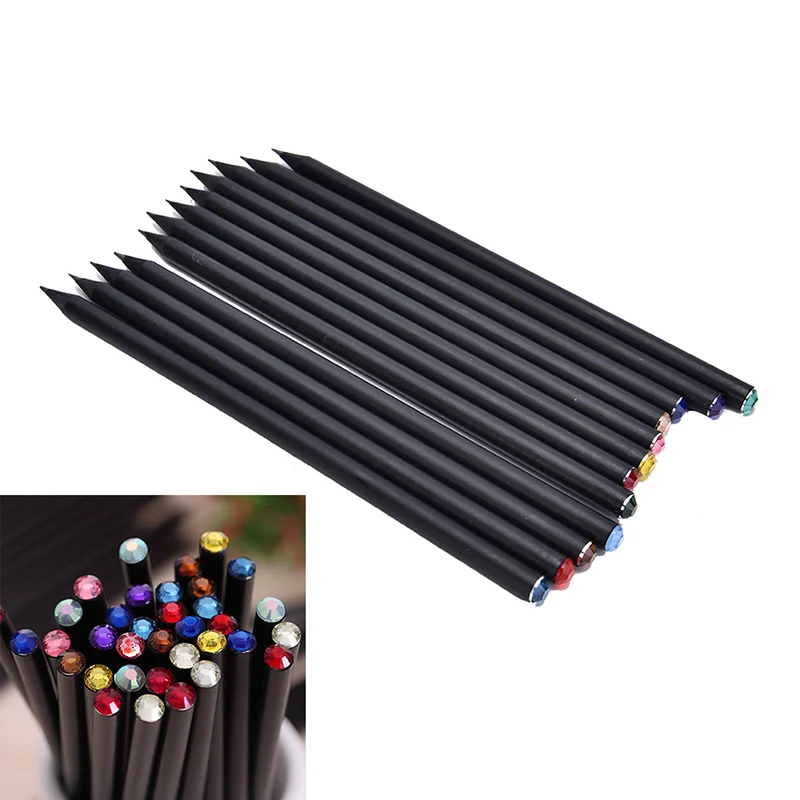 2pics Black Rod HB Pencil With Colorful Diamond School Painting Writing Pencil