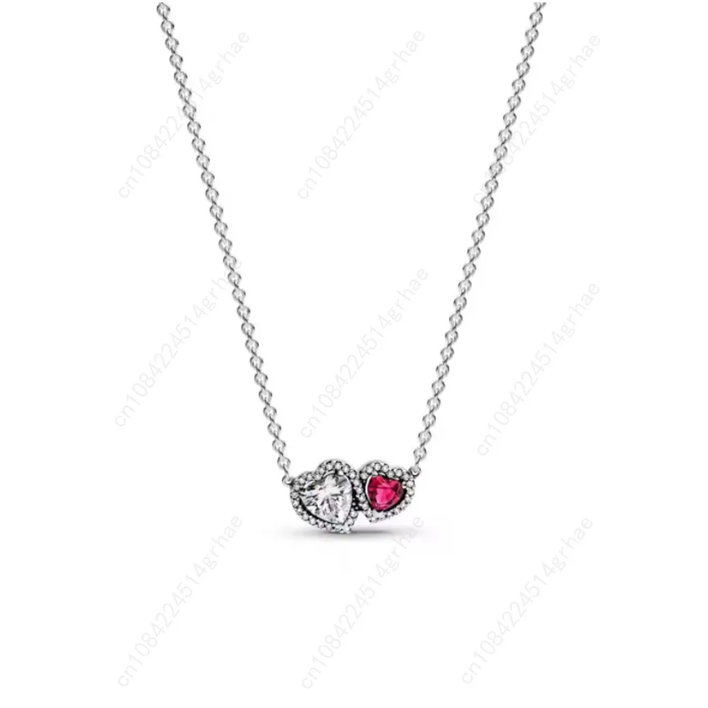 2026 الأوروبية الجديدة 925 الفضة ، القوس الوردي ، القلب الأحمر ، قلادة الزهور ، مناسبة لمهرجان المرأة هدايا مجوهرات رائعة #6