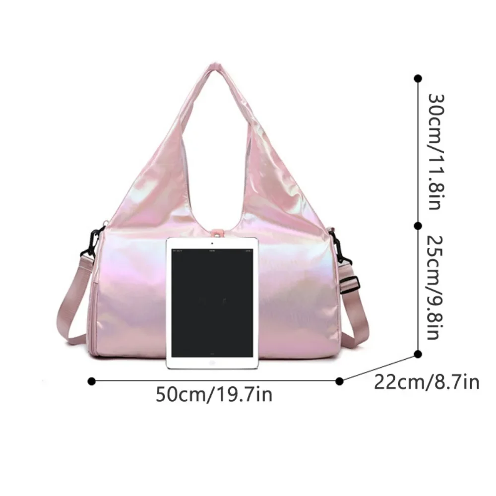 Women's Gym Bag Large Capacity Fashion Solid Color Glossy Waterproof Travel Casual Crossbody Bag Fitness Shoulder Bag