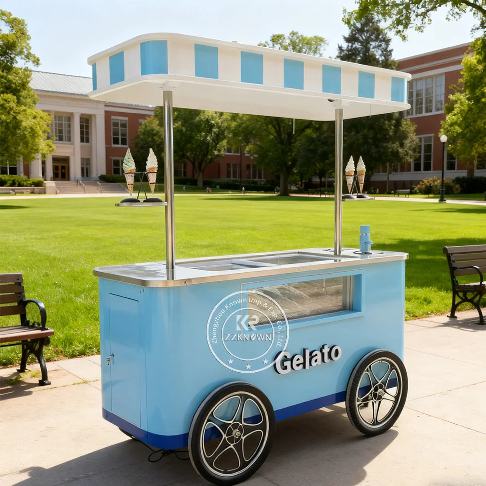 

Luxury Ice Cream Freezer Cart Custom Logo Brand New Ice Cream Cart with Cooling System and Display Freezer