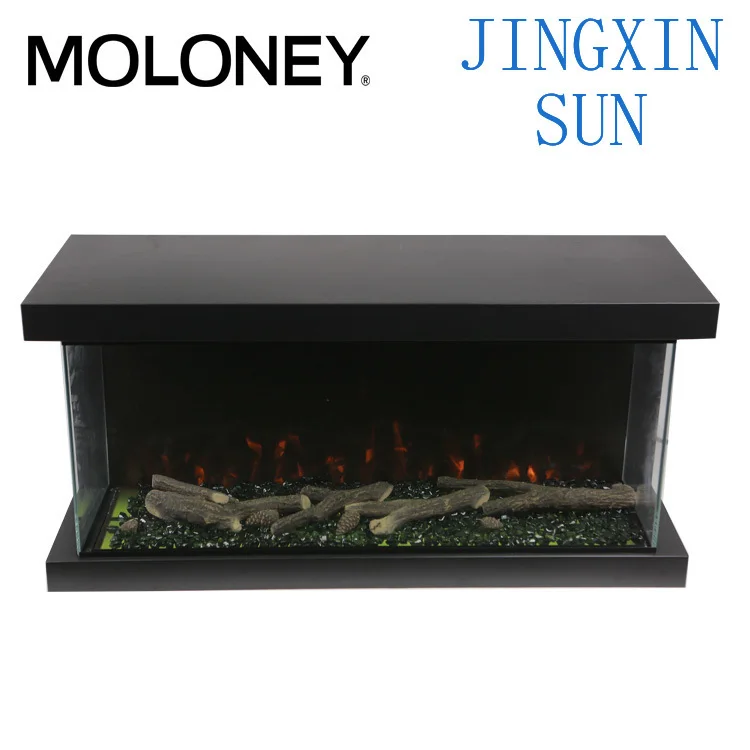 47'' Three Side View Multi-color Flame Digital Fireplace With DIY Option Media Inserts Decorative Black Panel Electric Fireplace