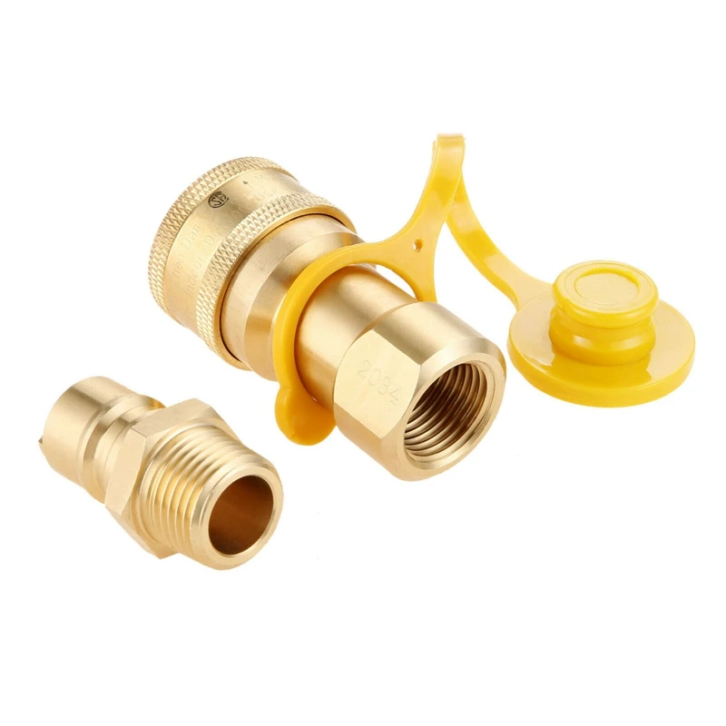 2X 1/2 Inch Solid Brass Gas Propane Quick Connect Disconnect Fitting Connector Adapter