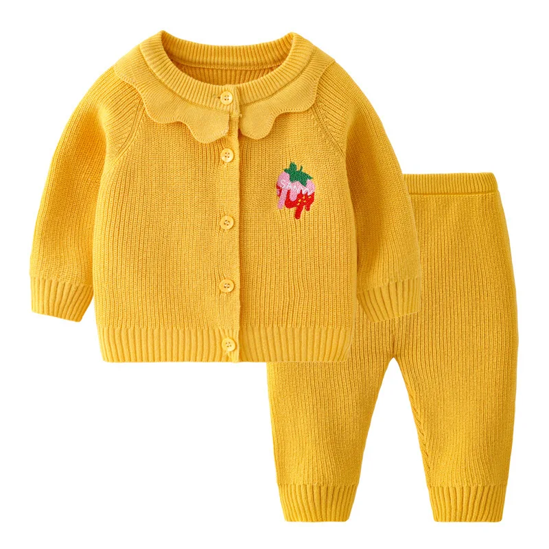 2Piece Spring Fall Toddler Girl Outfits Set Korean Cartoon Cute Baby Cardigan Sweater+Pants Knitted Suit Newborn Clothes BC1518