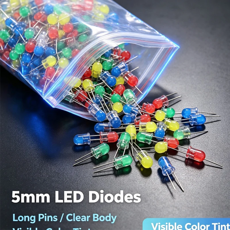 100Pcs 5mm Multi Color LED Diode Kit, White Green Red Blue Yellow Orange Pink Purple Warm White Light Emitting Diode for DIY Cir
