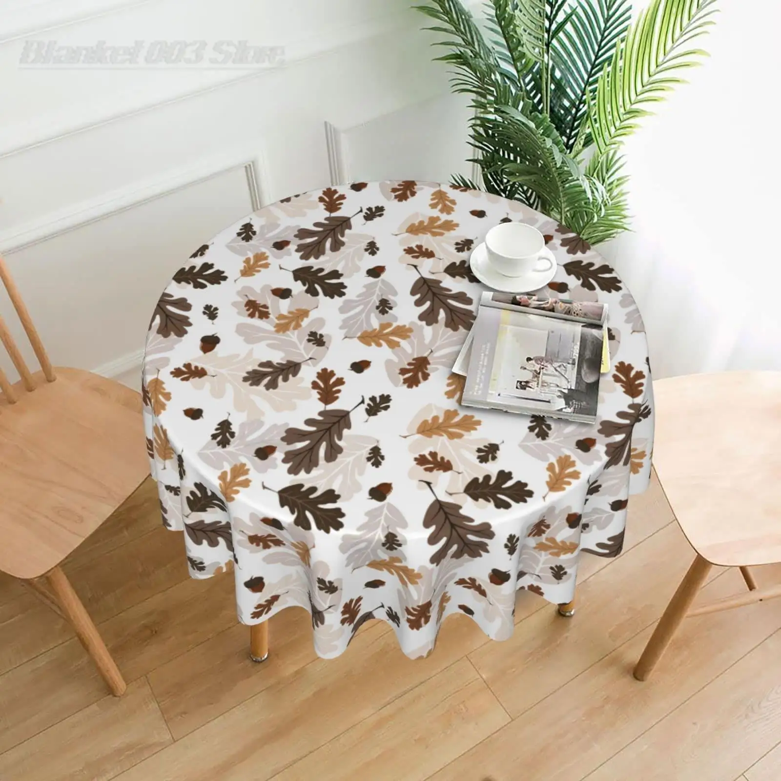 

Swaying Colorful Autumn Leaves Washable Polyester Table Cloth Decorative Table Cover Waterproof Round Tablecloth 60 Inch
