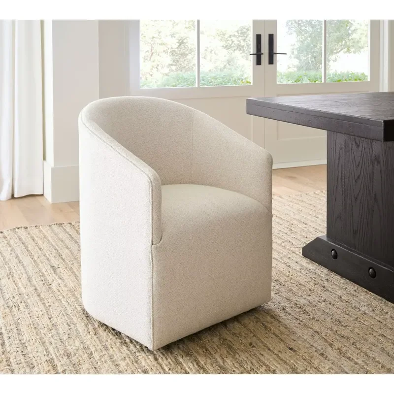 Compact Upholstered Bucket Chair 360 Swivel Dining Chair Durable Wood Frame Plastic Wheels Comfortable Modern Home Office