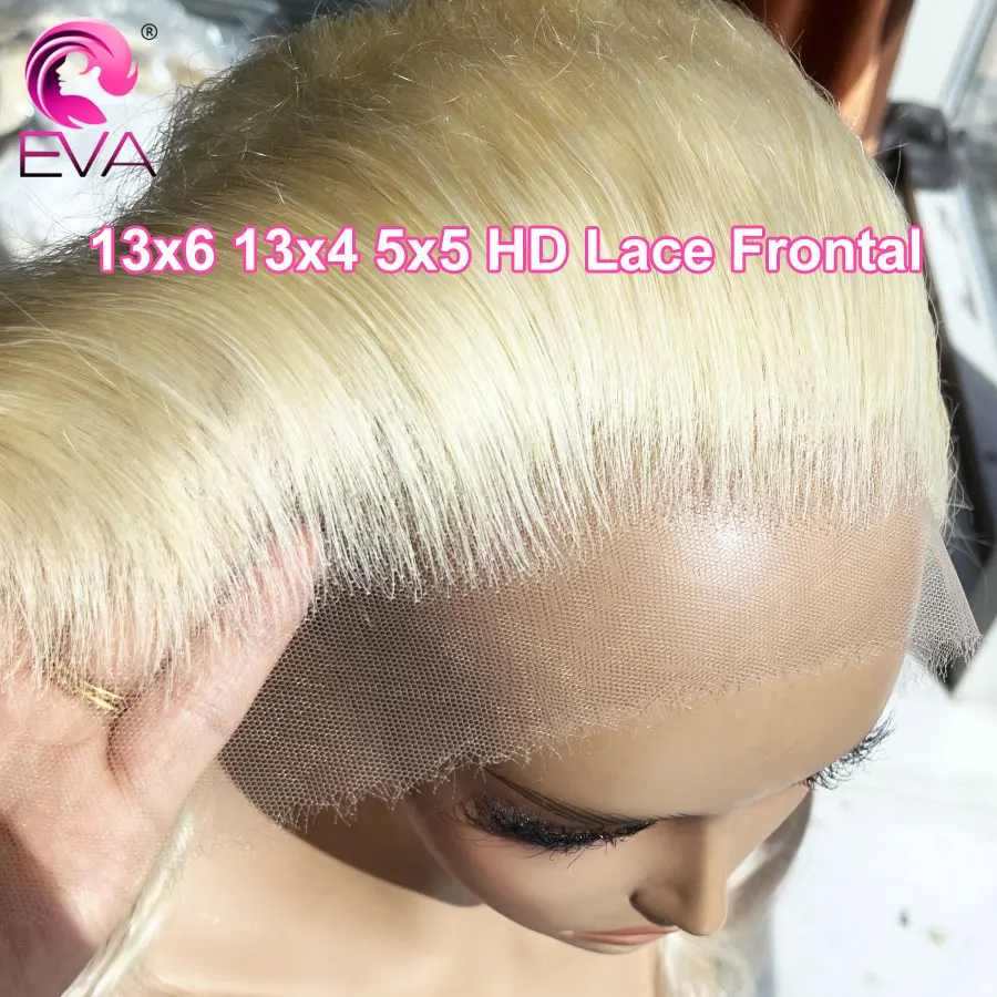 Eva Hair-extensiones de pelo con encaje Frontal, accesorio capilar liso y ondulado de 13x6 HD, 613 Rubio, Ultra fino, 5x5 HD