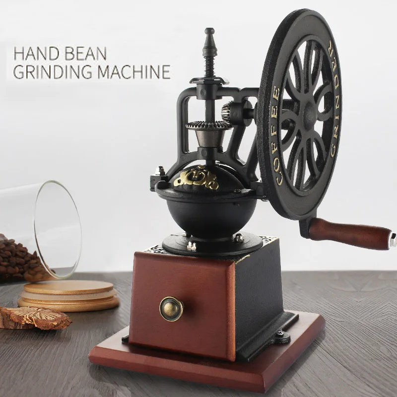 Classical Wooden Manual Hand Coffee Bean Grinder Retro Handmade Coffee Spice Burr Mill Stainless Steel Grinding Core Grinders