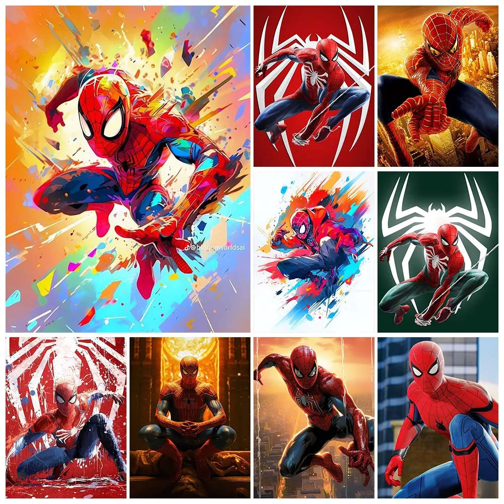 1 Stück rahmenloses 5D DIY Marvel Superhelden Diamantmalerei-Set, farbenfrohes Stick-Diamant-Stickerei-Set, Spider-Man Kunstgeschenk für Kinder